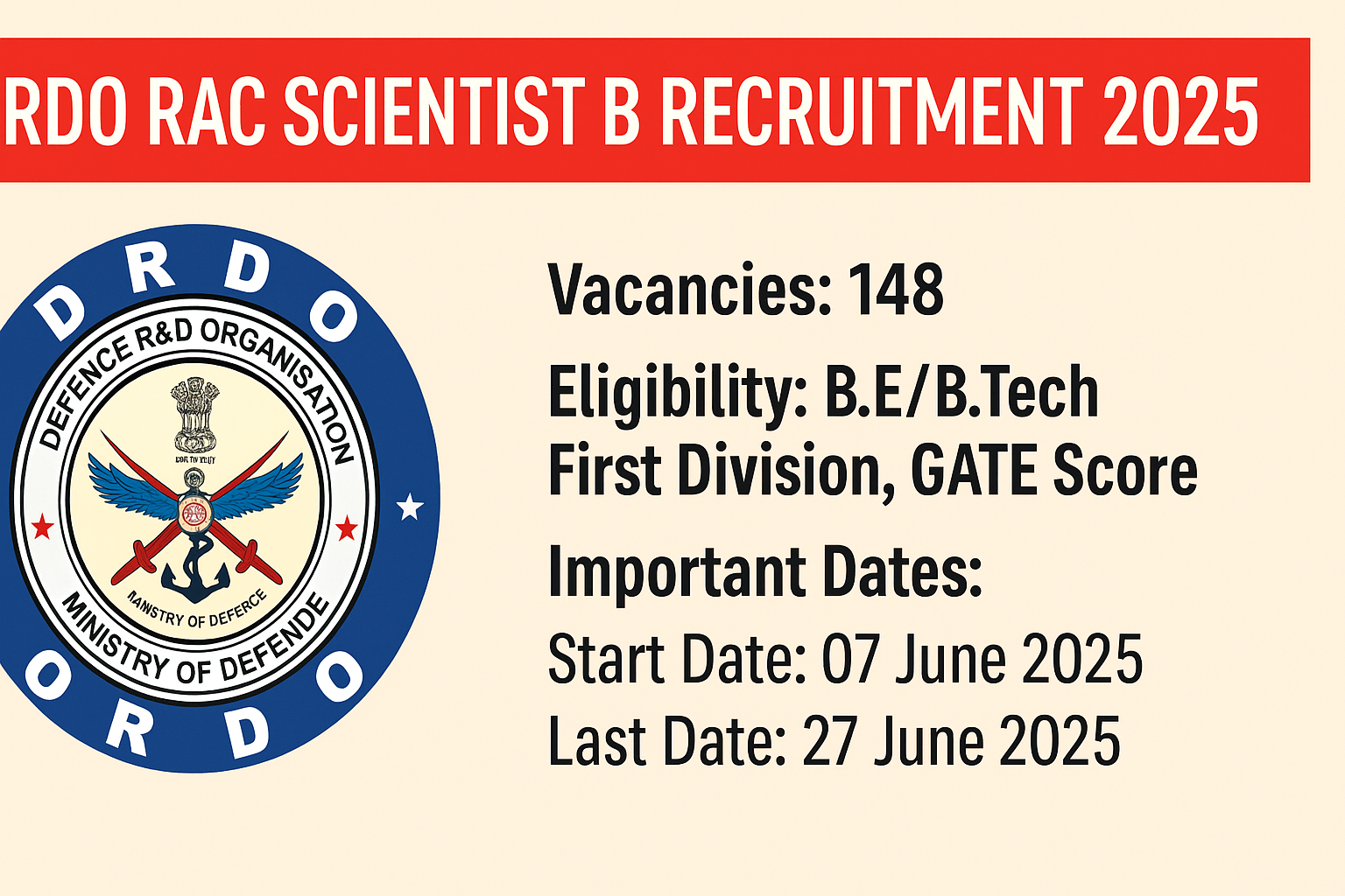 DRDO RAC Scientist B Recruitment 2025